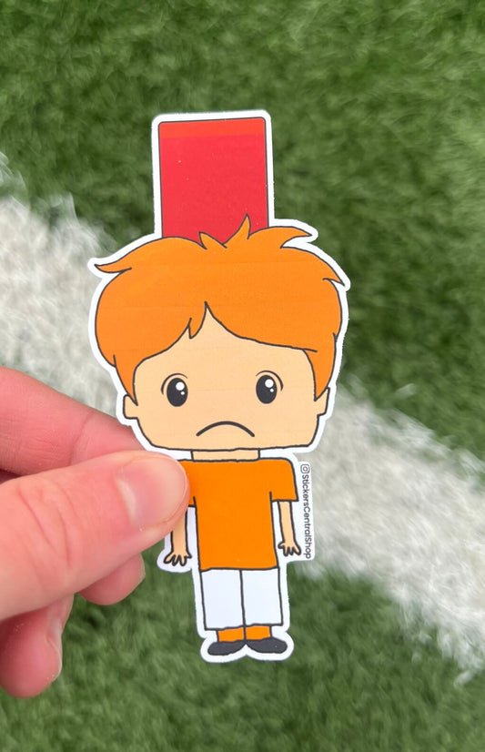 Netherlands Red Card Soccer Player Sticker, orange and white