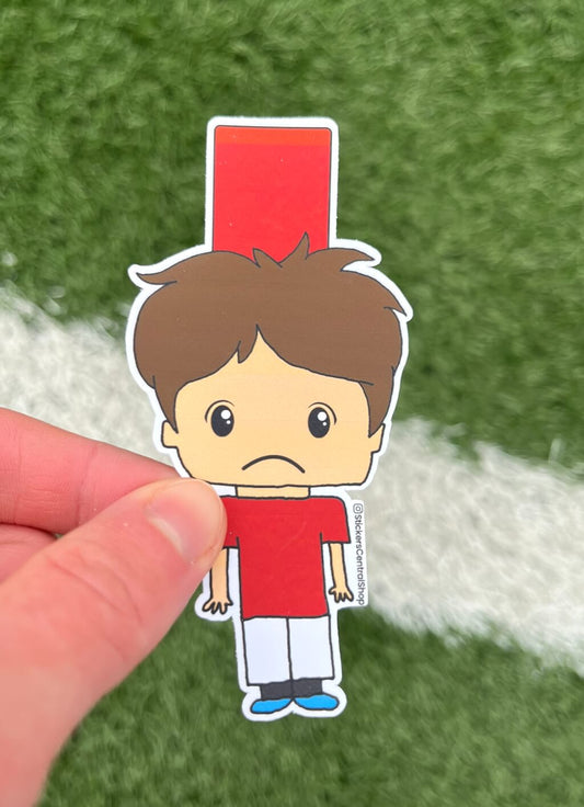 Red Card Soccer Player Sticker, red and white