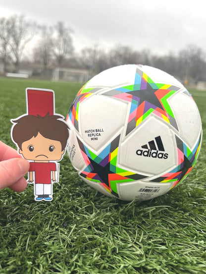 Red Card Soccer Player Sticker, red and white