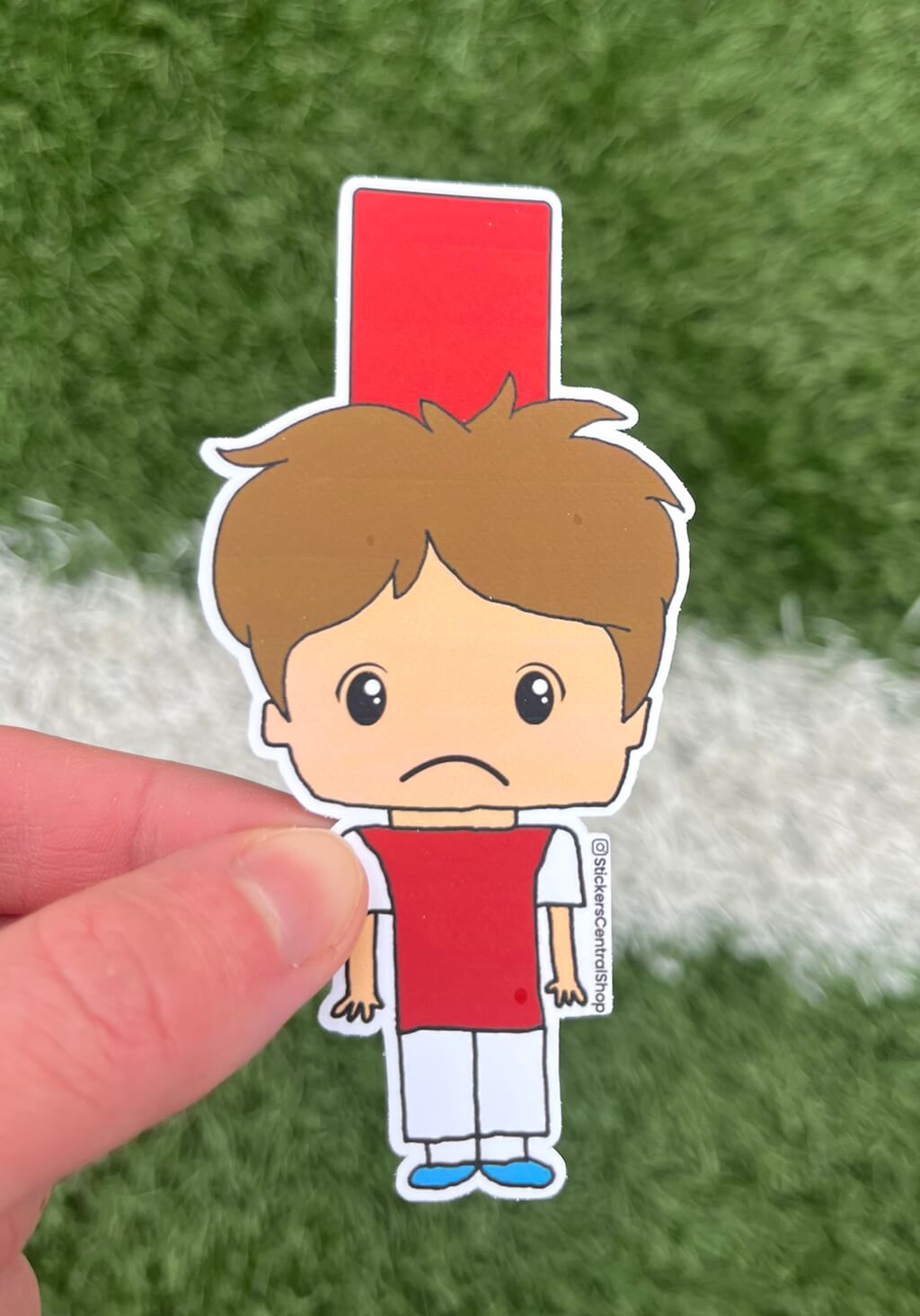 Arsenal Red Card Soccer Player Sticker, red with white