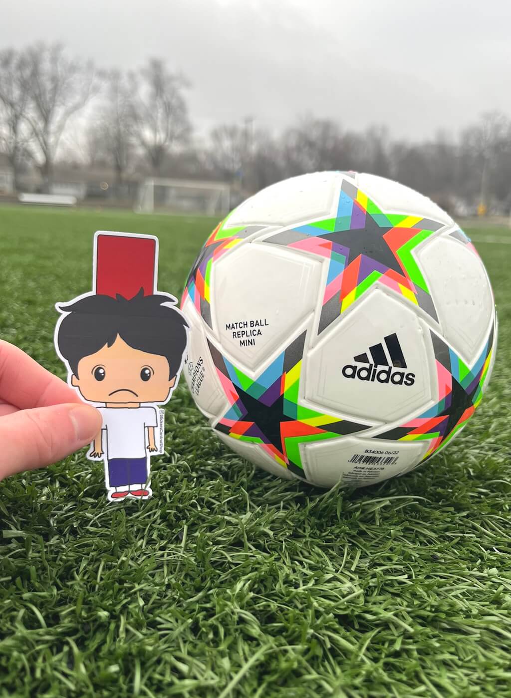 Red Card Soccer Player Sticker, white and blue