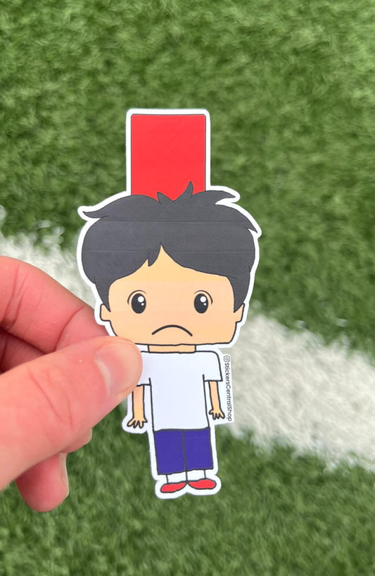 Red Card Soccer Player Sticker, white and blue