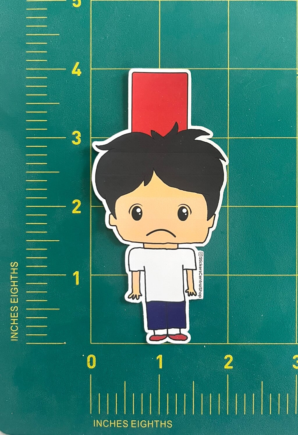 Red Card Soccer Player Sticker, white and blue