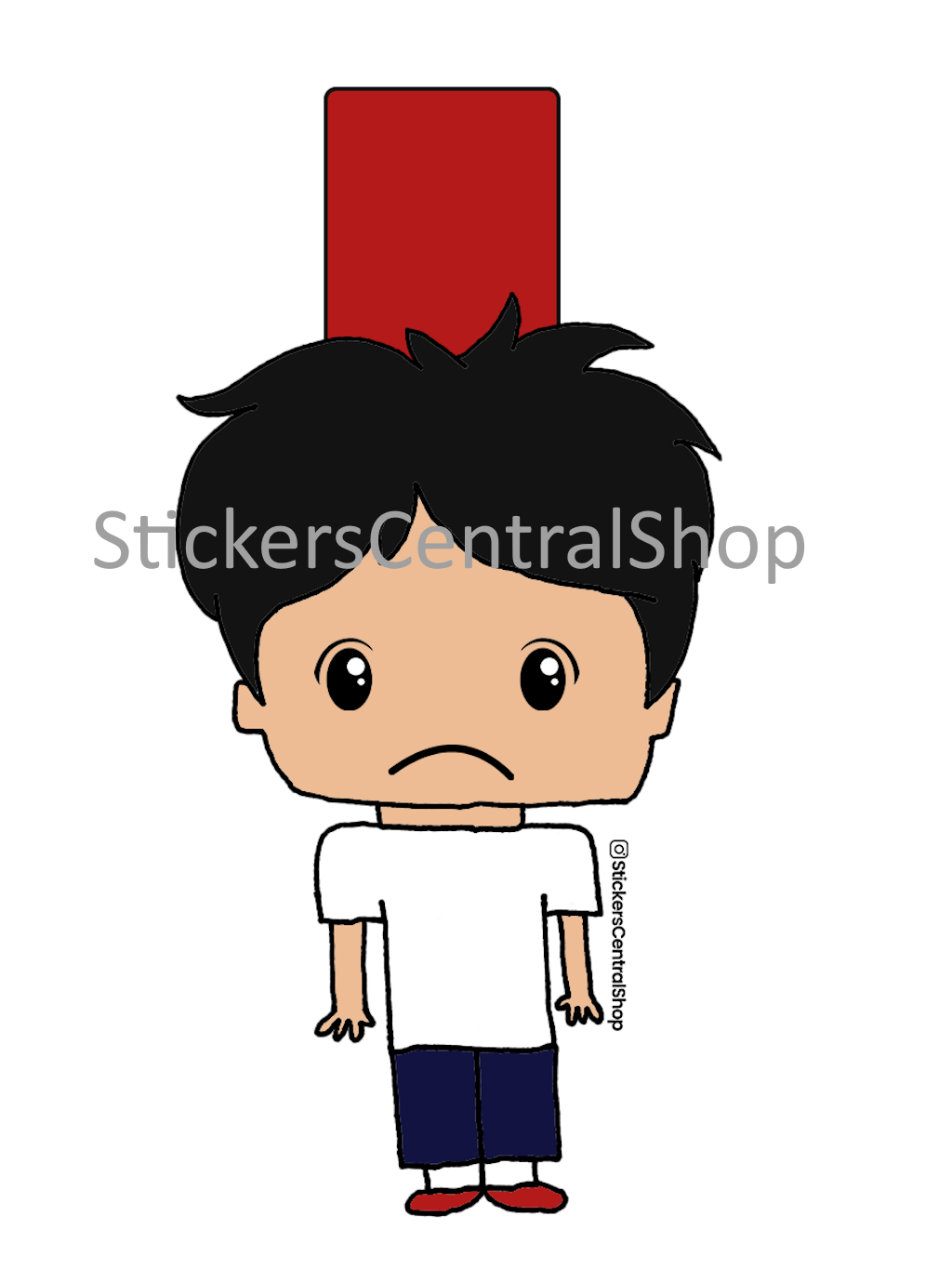 Red Card Soccer Player Sticker, white and blue