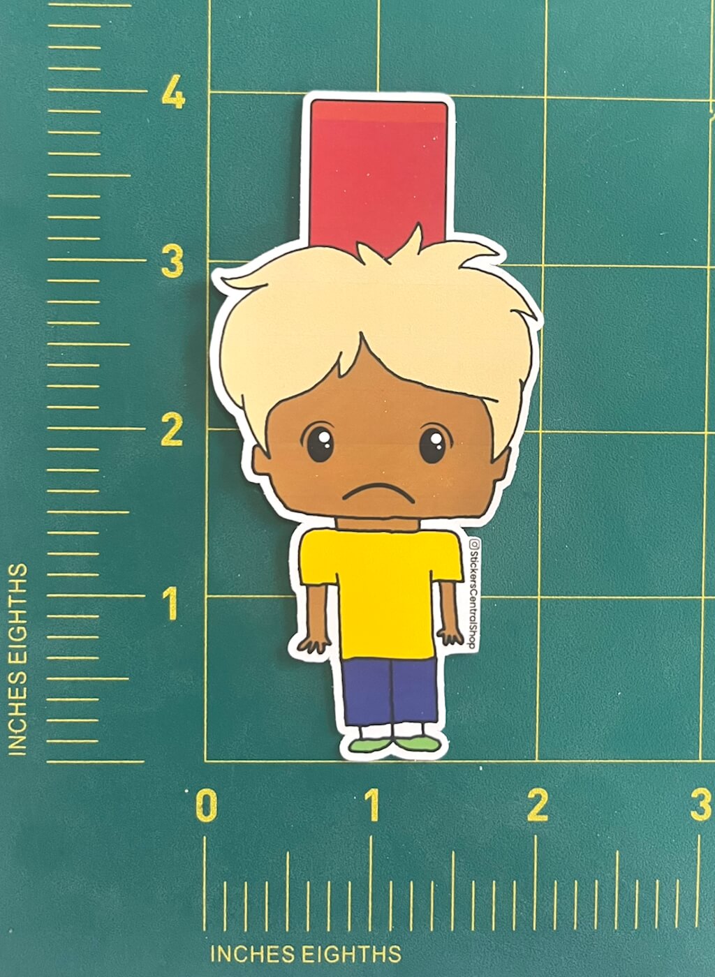 Red Card Soccer Player Sticker, yellow and blue