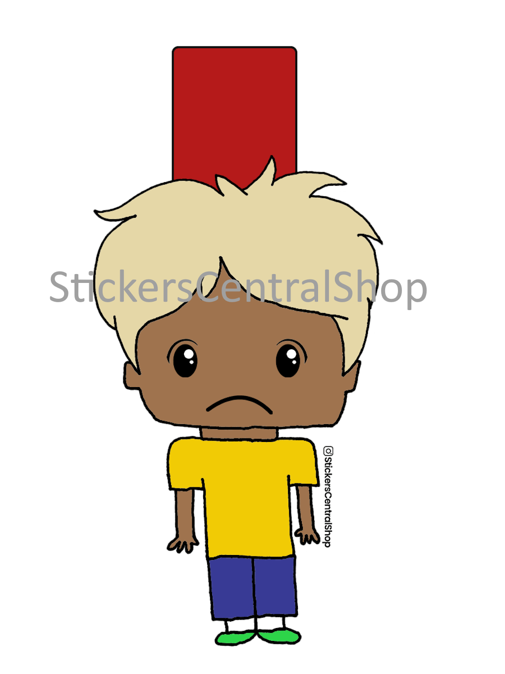 Brazil Red Card Soccer Player Sticker, yellow and blue