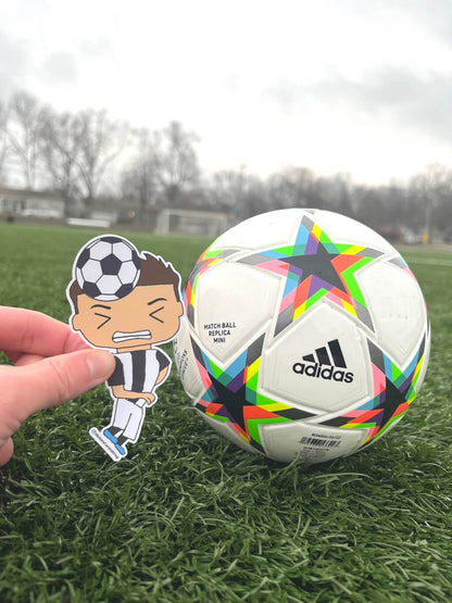 Juventus Header Soccer Player Sticker, black with white