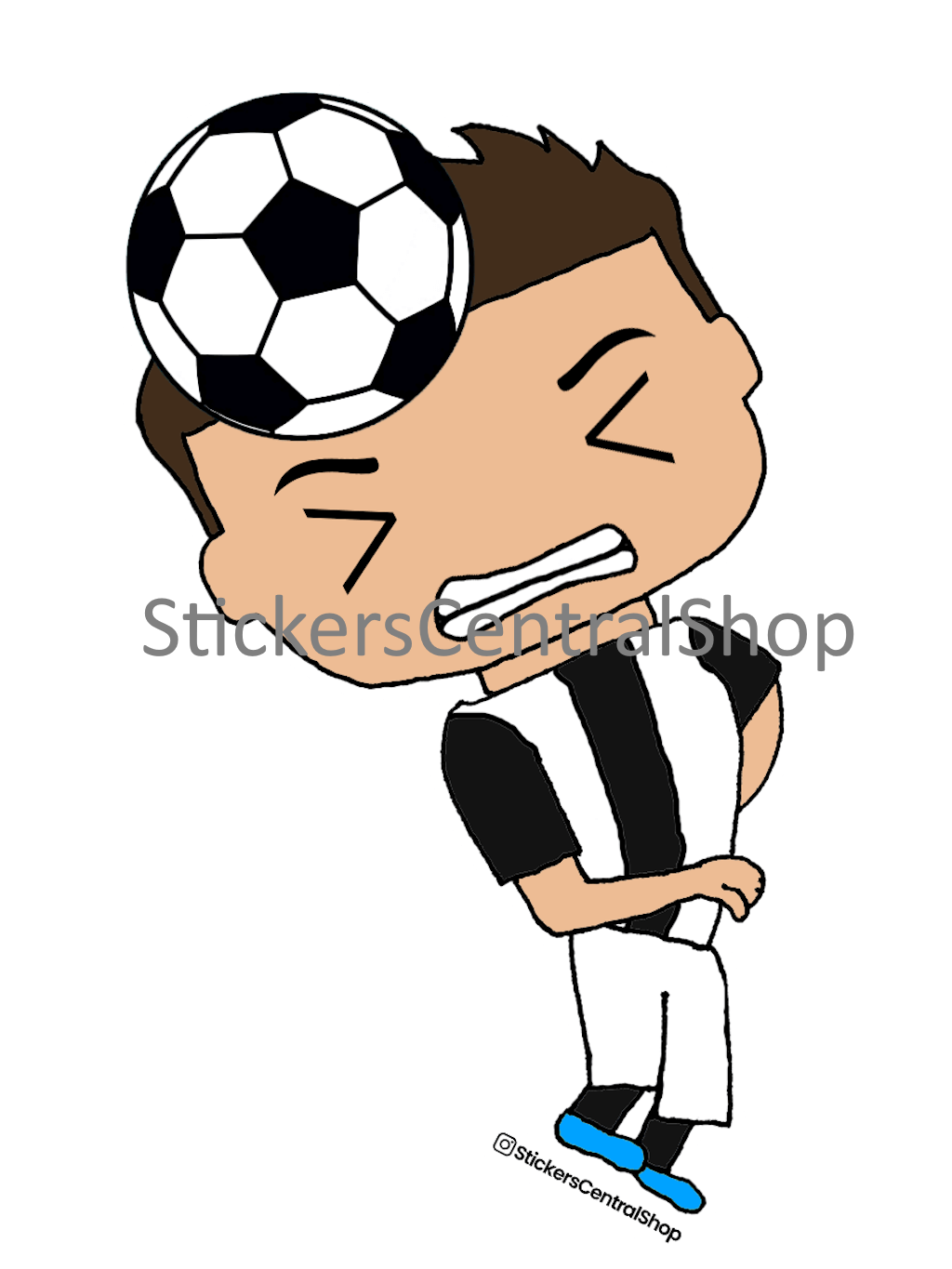 Juventus Header Soccer Player Sticker, black with white