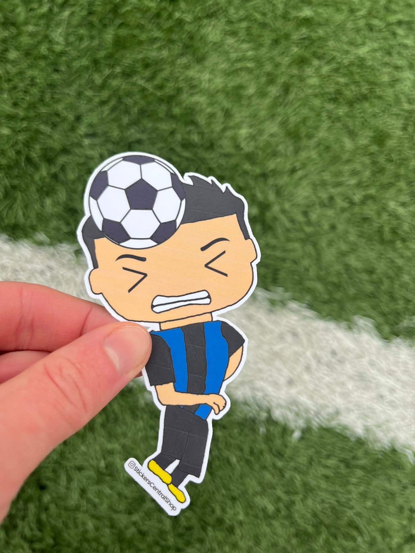 Inter Milan Header Soccer Player Sticker - blue with black