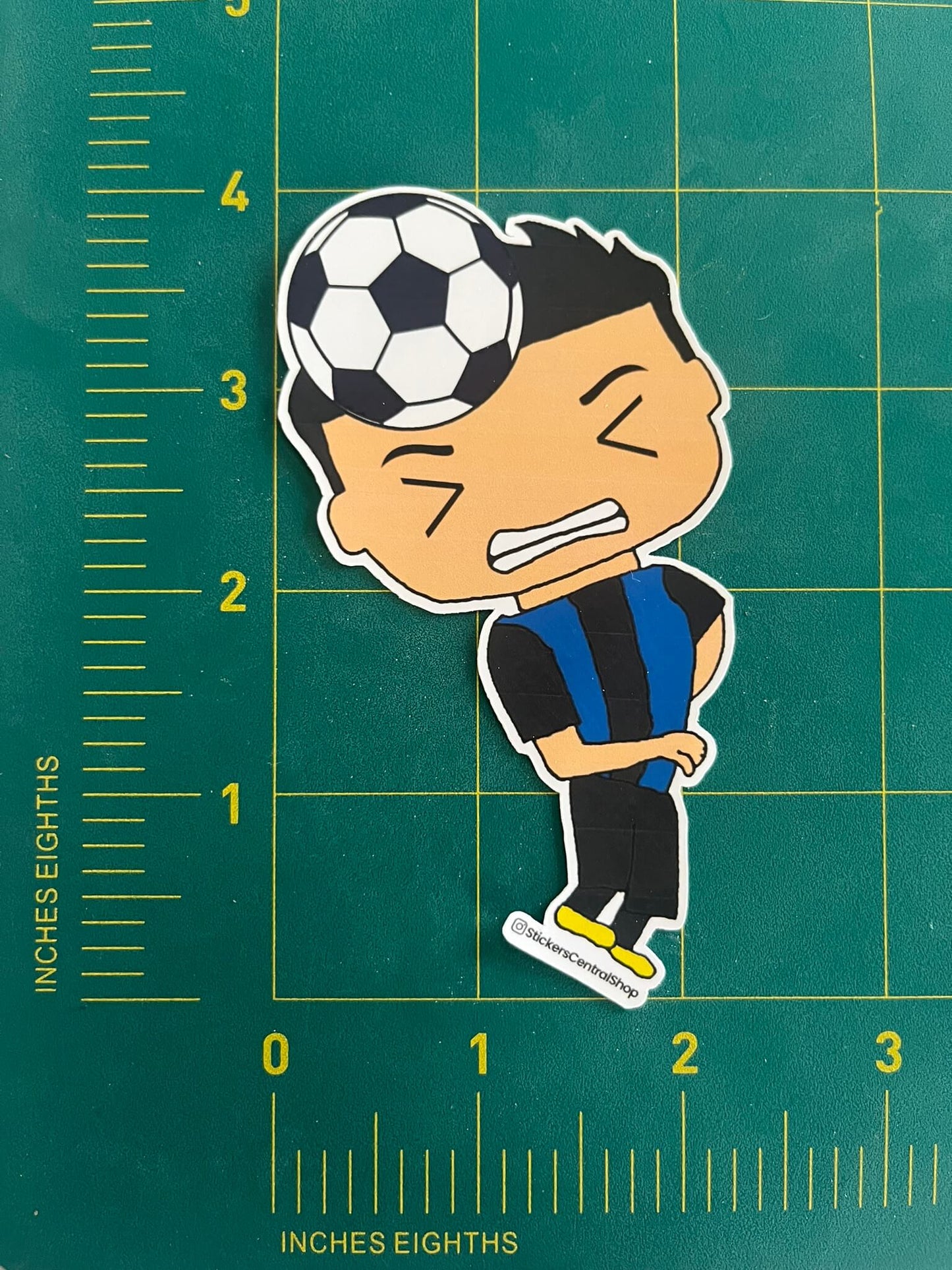 Inter Milan Header Soccer Player Sticker - blue with black