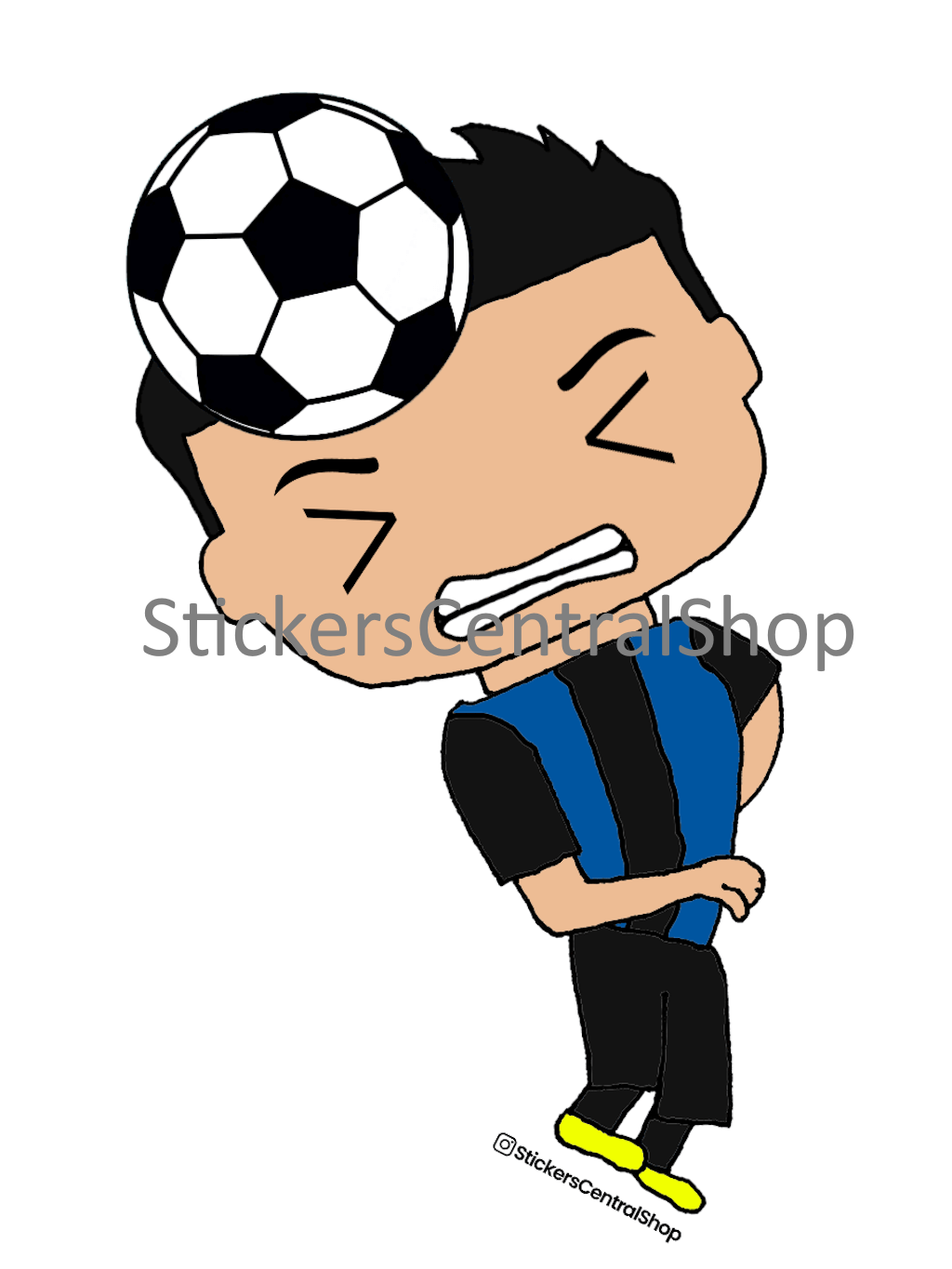 Inter Milan Header Soccer Player Sticker - blue with black