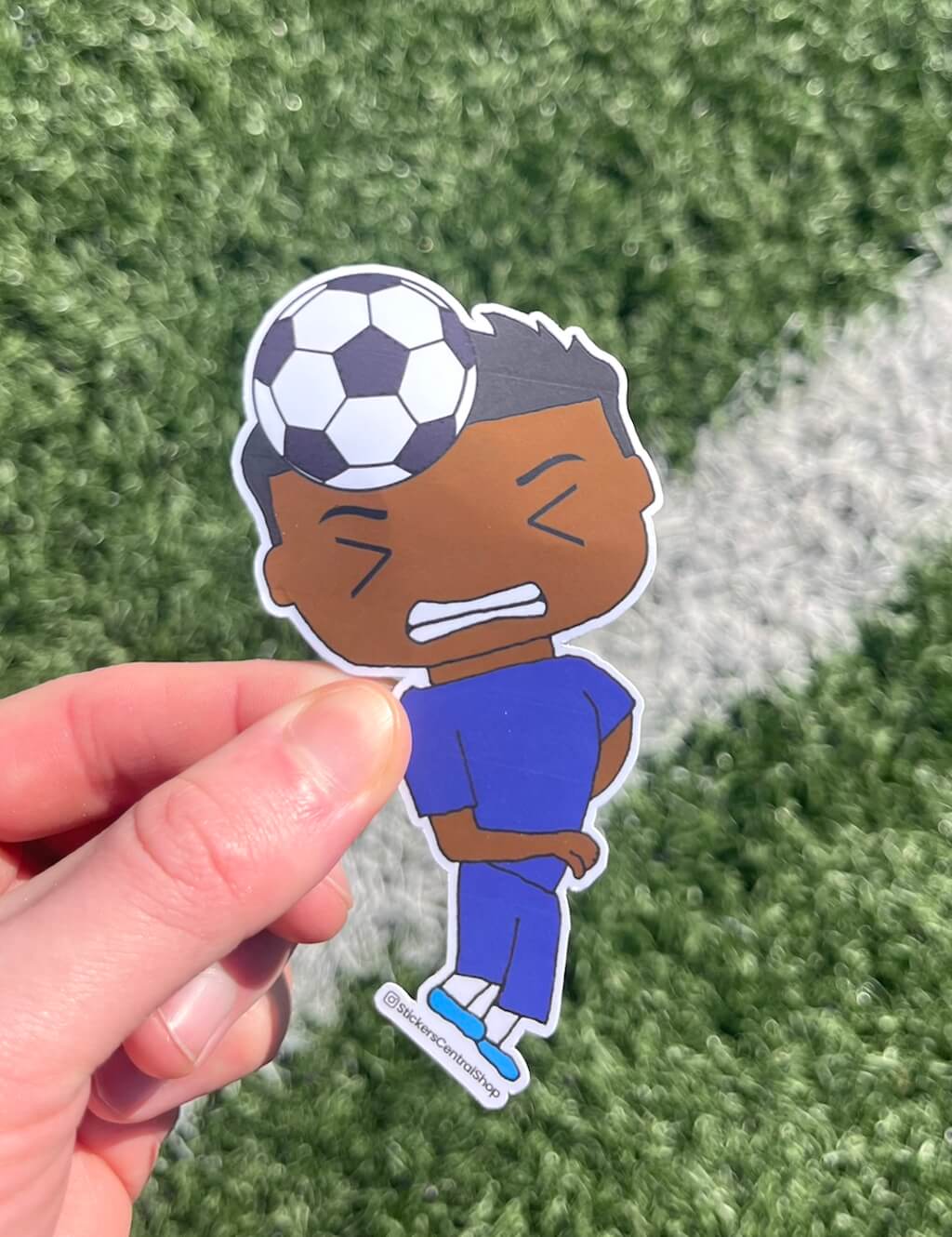 Chelsea Header Soccer Player Sticker, blue