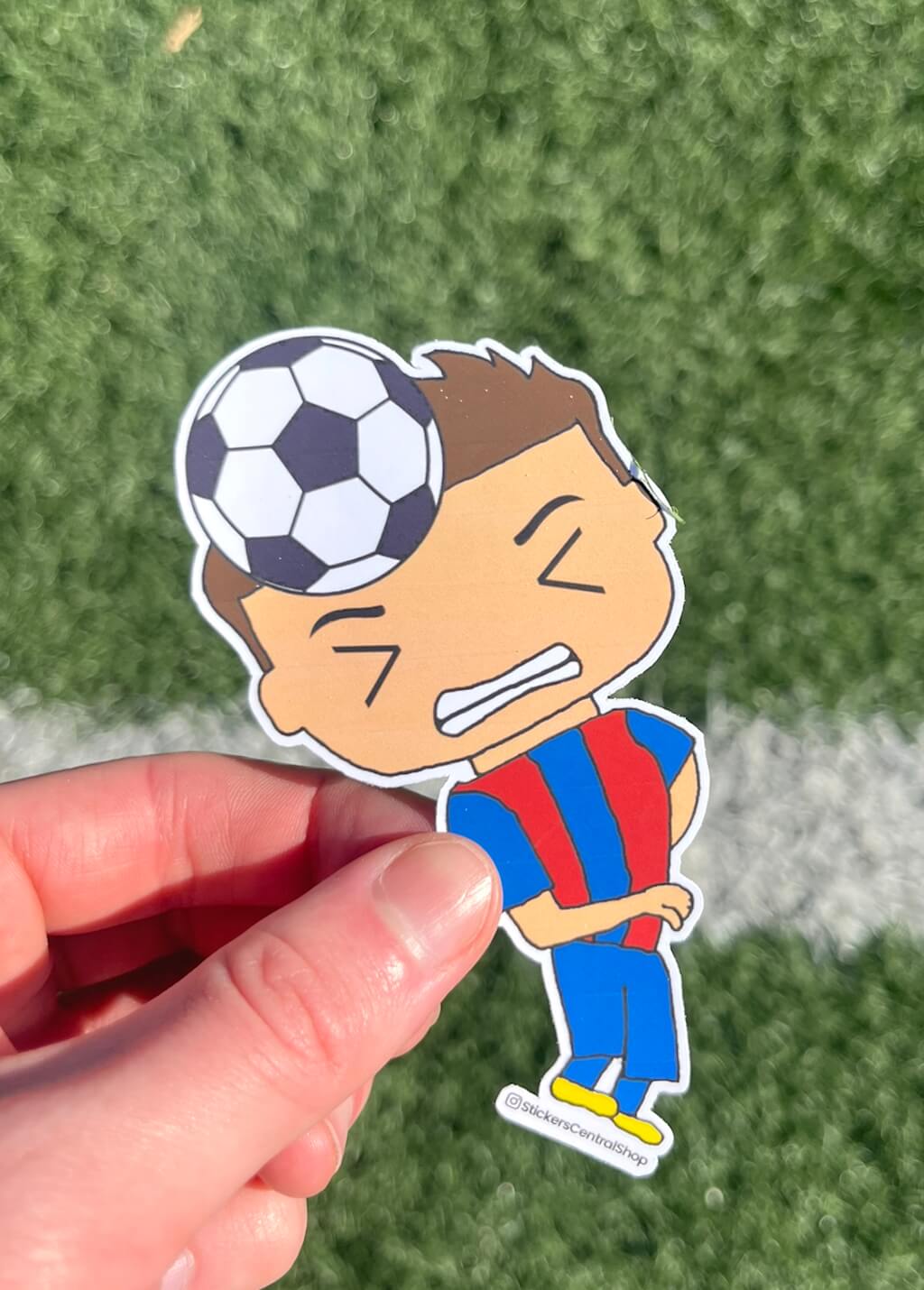 Barcelona Header Soccer Player Sticker, blue with red