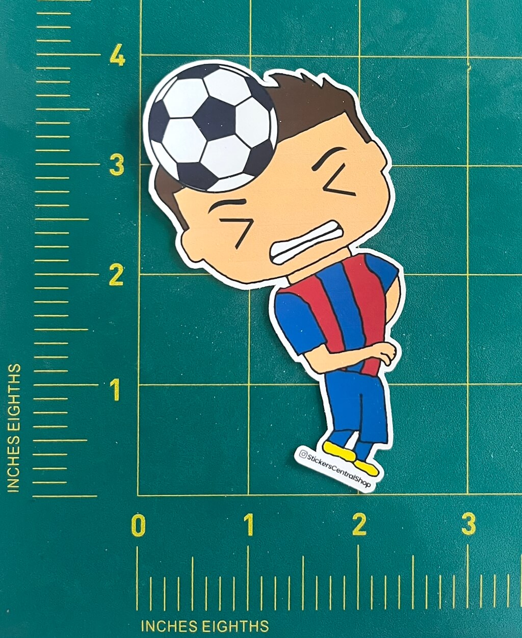 Barcelona Header Soccer Player Sticker, blue with red