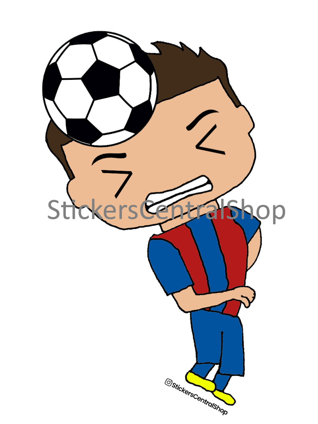 Barcelona Header Soccer Player Sticker, blue with red