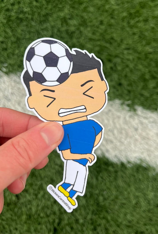 Italy Header Soccer Player Sticker, blue and white