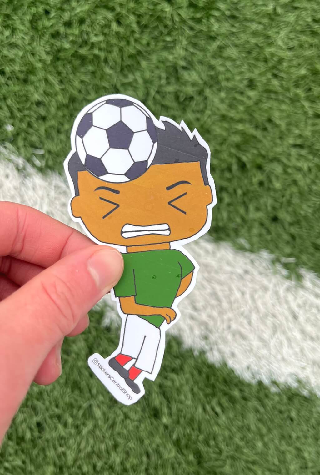 Header Soccer Player Sticker, green and white