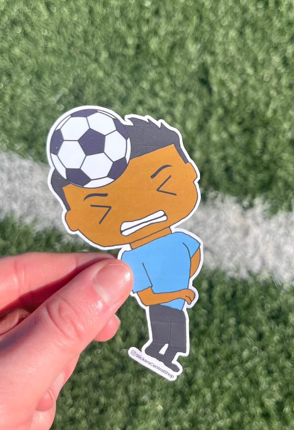 Uruguay Header Soccer Player Sticker, light blue and black