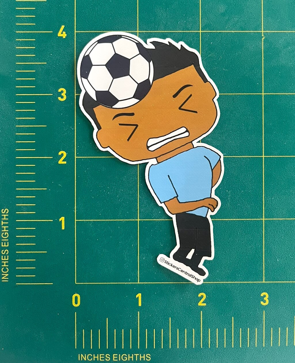 Uruguay Header Soccer Player Sticker, light blue and black