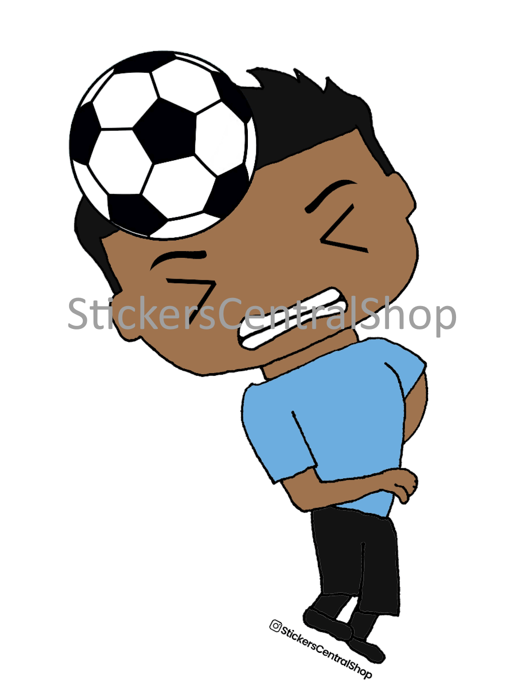 Uruguay Header Soccer Player Sticker, light blue and black