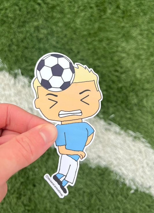 Header Soccer Player Sticker, light blue and white