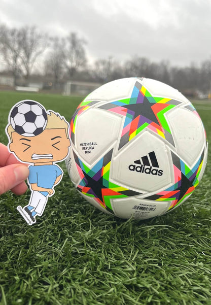 Header Soccer Player Sticker, light blue and white
