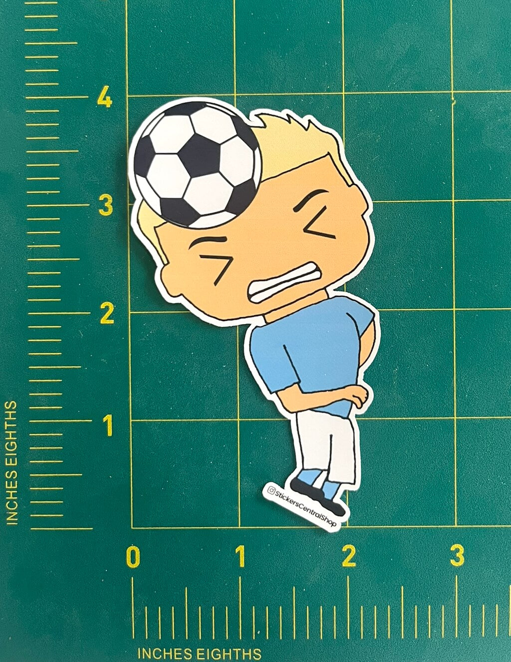 Header Soccer Player Sticker, light blue and white