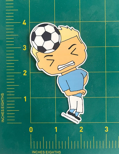 Header Soccer Player Sticker, light blue and white