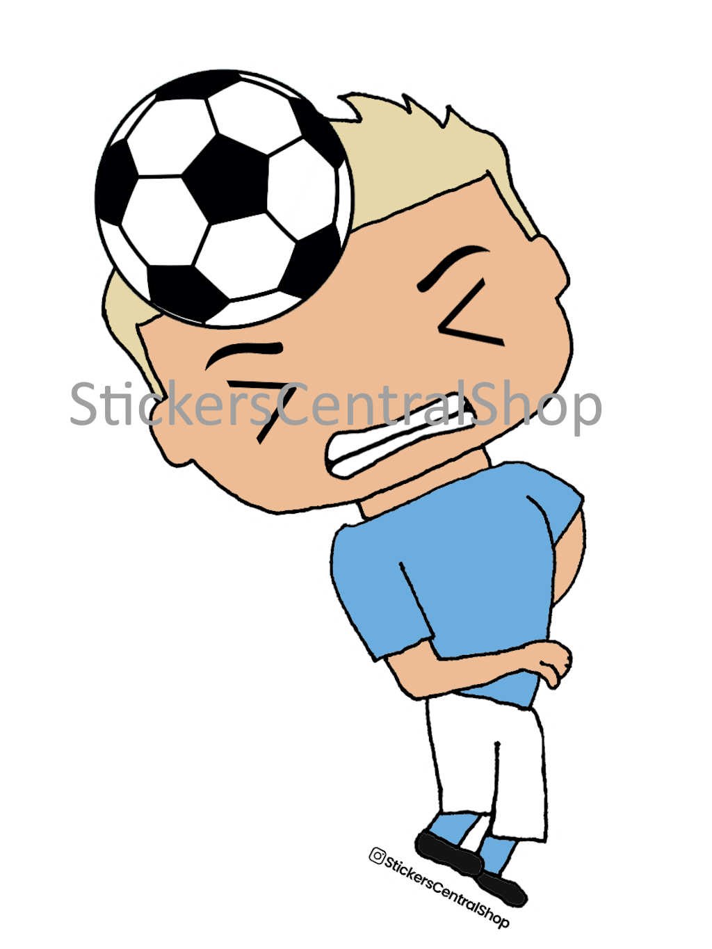 Header Soccer Player Sticker, light blue and white