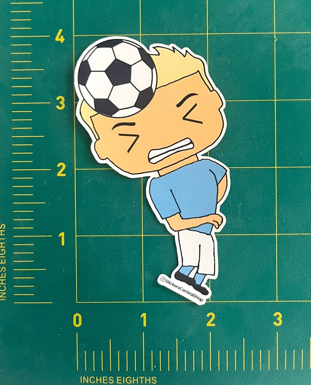 Manchester City Header Soccer Player Sticker, light blue with white