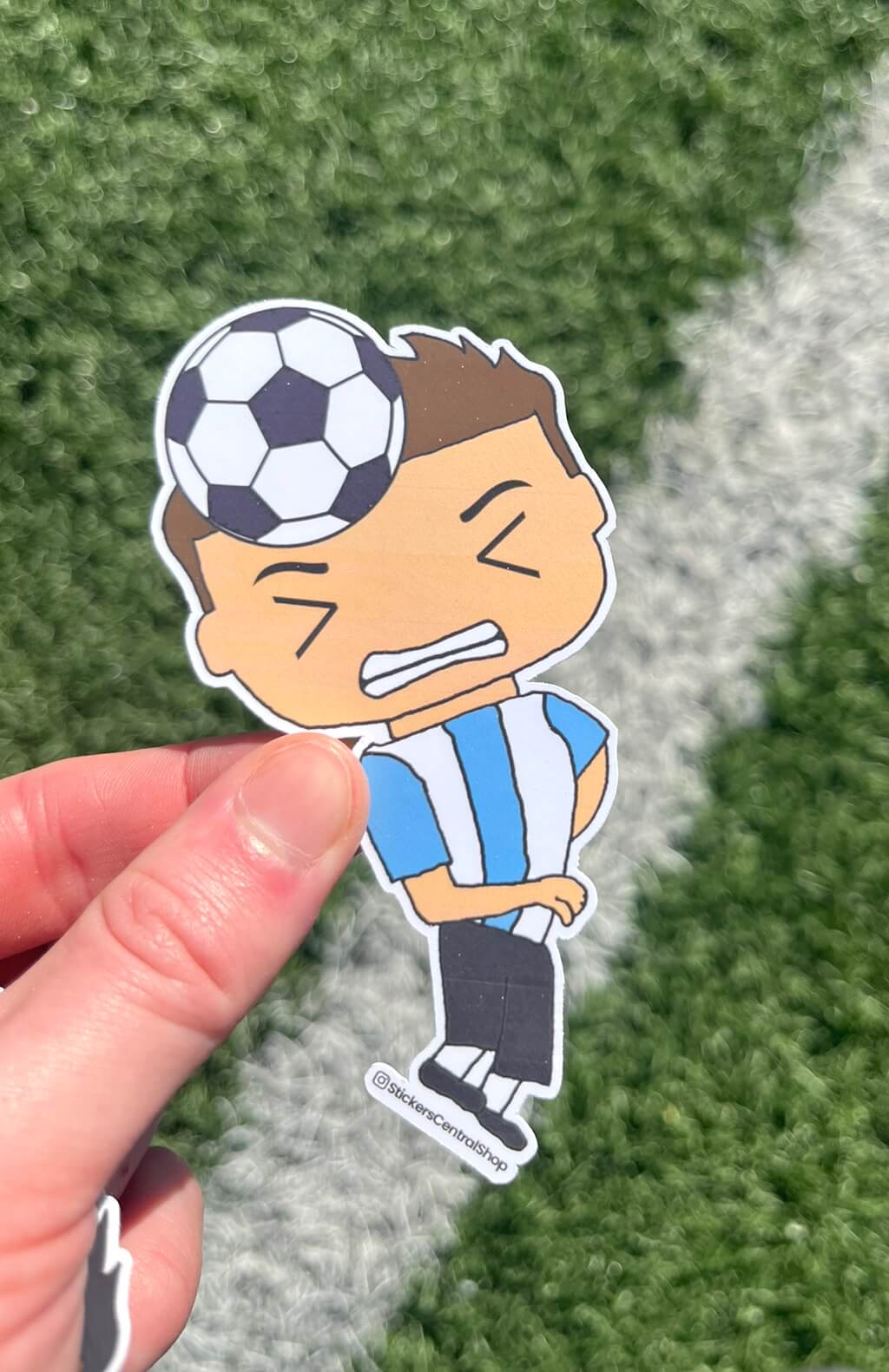 Argentina Header Soccer Player Sticker, light blue and white