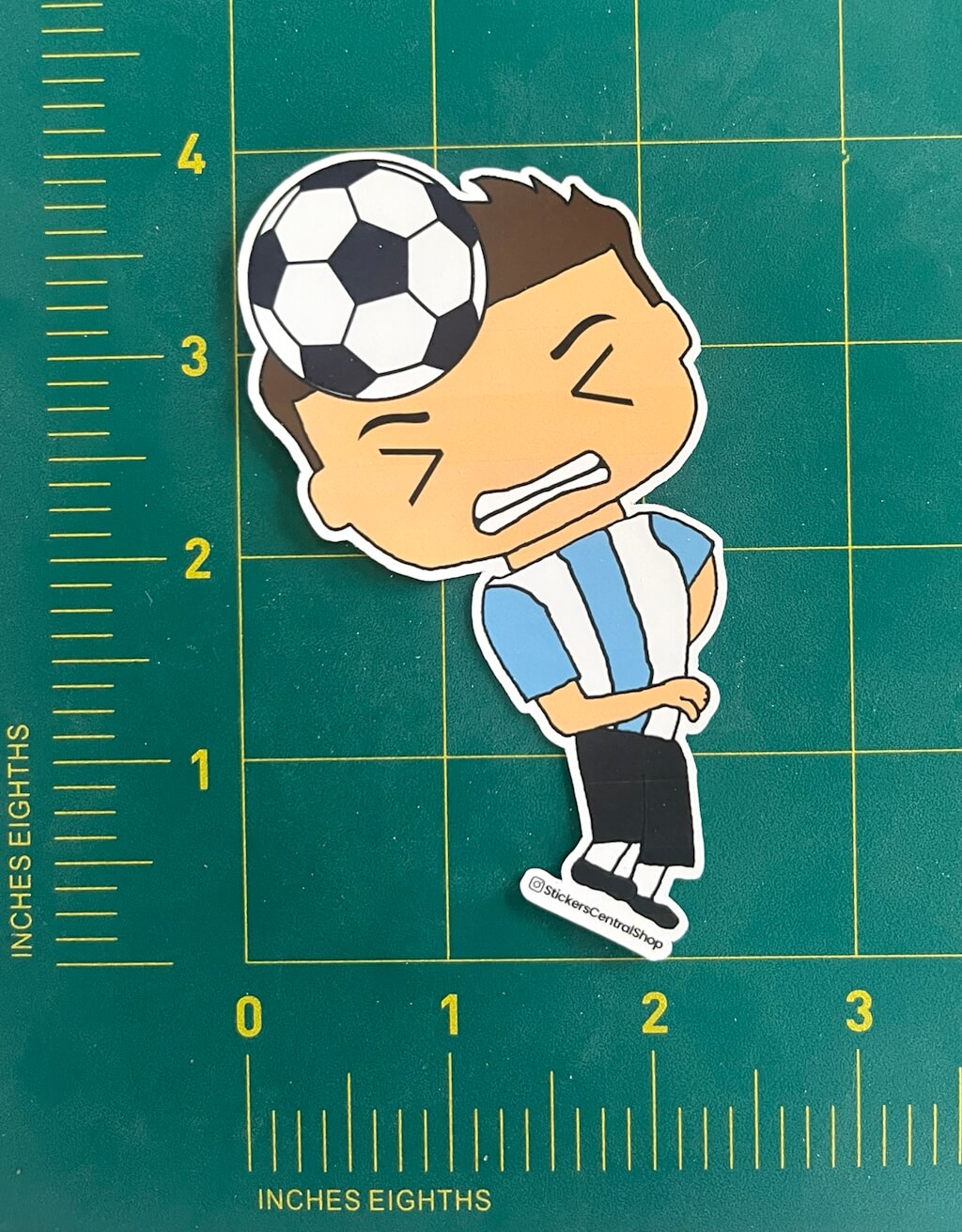 Argentina Header Soccer Player Sticker, light blue and white