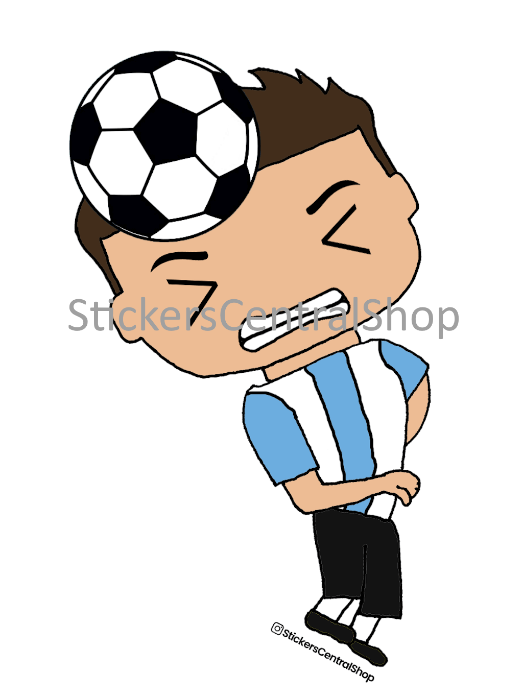 Argentina Header Soccer Player Sticker, light blue and white