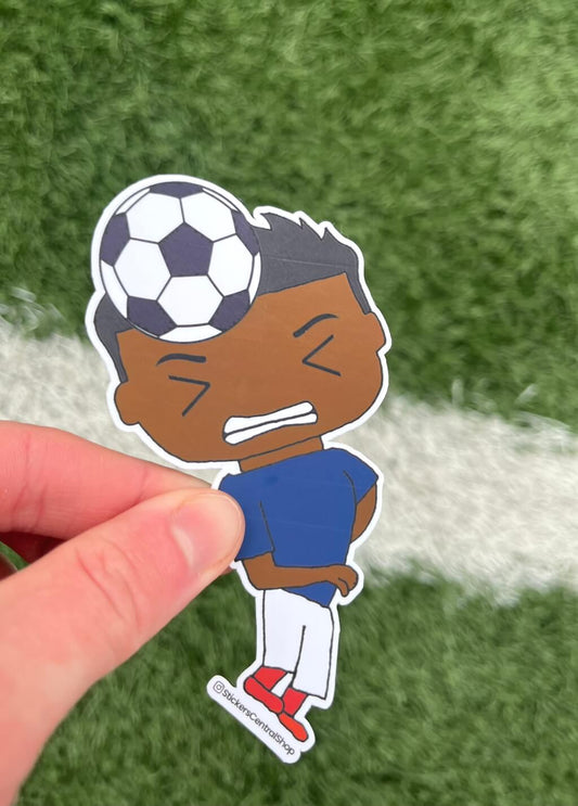 Header Soccer Player Sticker, blue and white