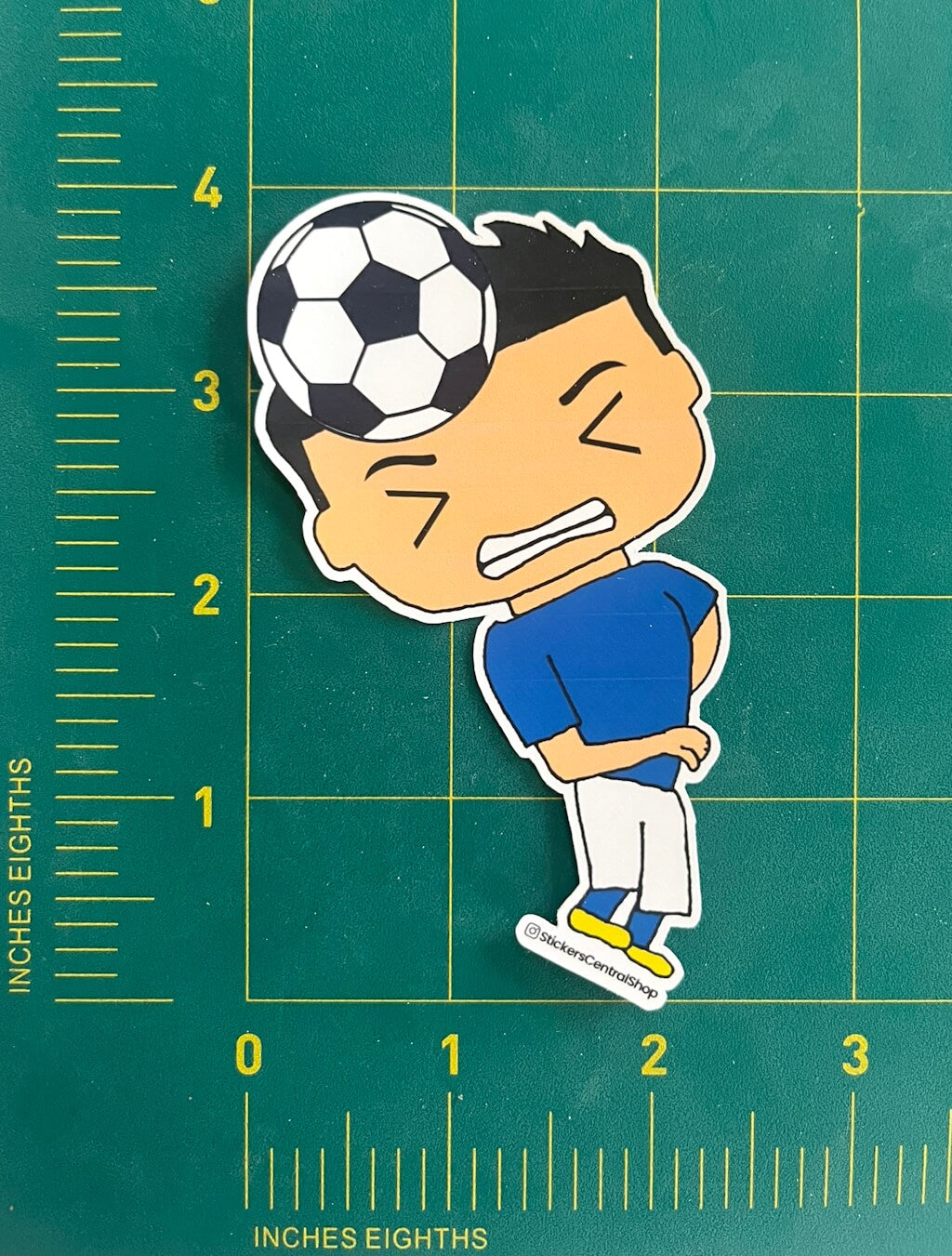 Header Soccer Player Sticker, blue and white