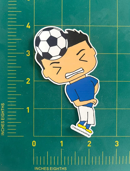 Header Soccer Player Sticker, blue and white