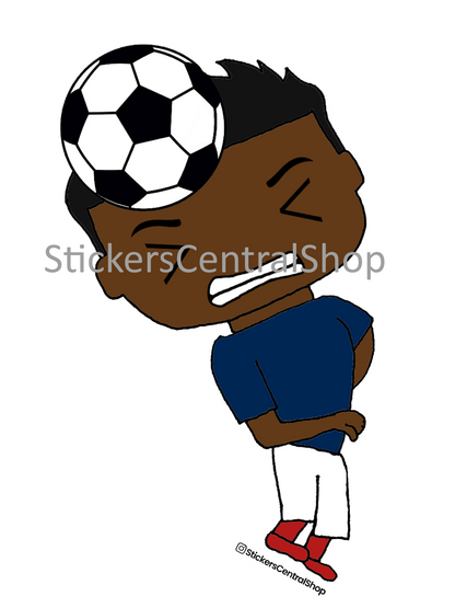 Header Soccer Player Sticker, blue and white