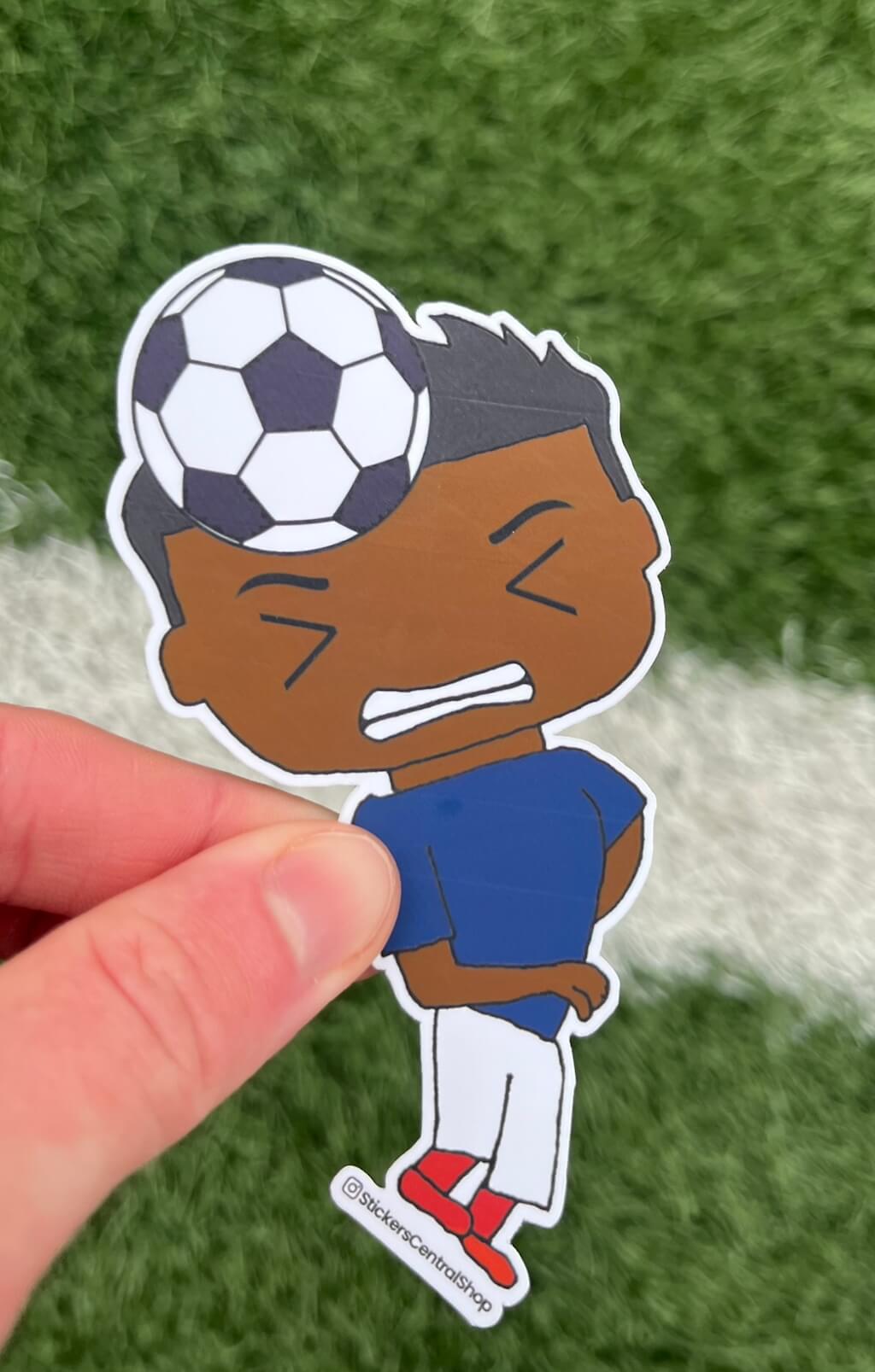 France Header Soccer Player Sticker, blue and white