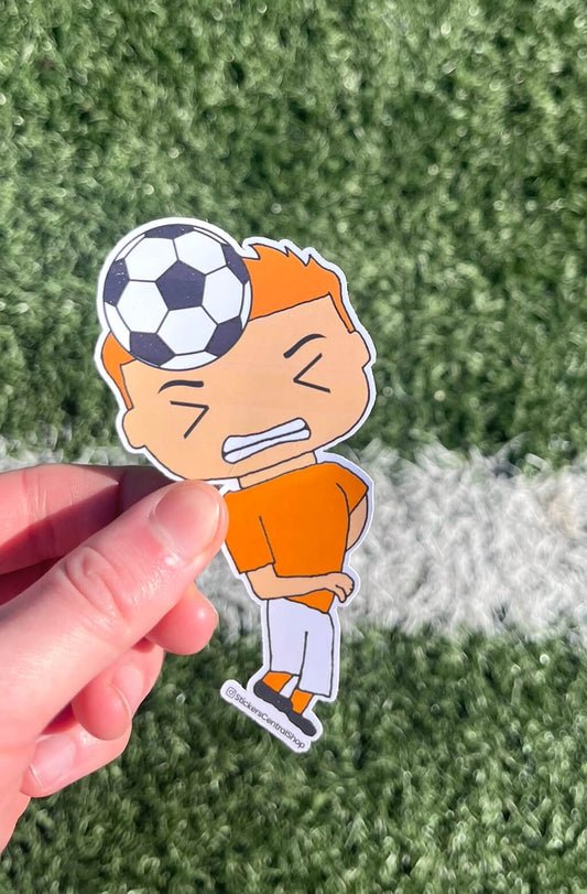 Header Soccer Player Sticker, orange and white