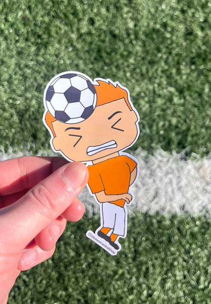 Netherlands Header Soccer Player Sticker, orange and white