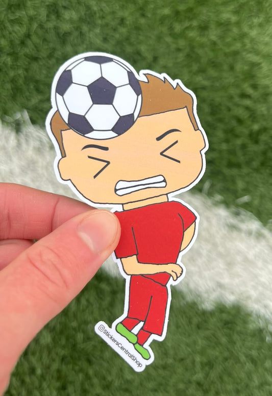 Liverpool Header Soccer Player Sticker, red