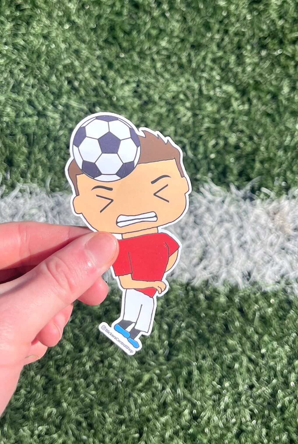 Header Soccer Player Sticker, red and white