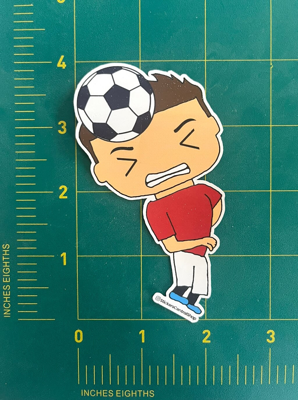 Header Soccer Player Sticker, red and white