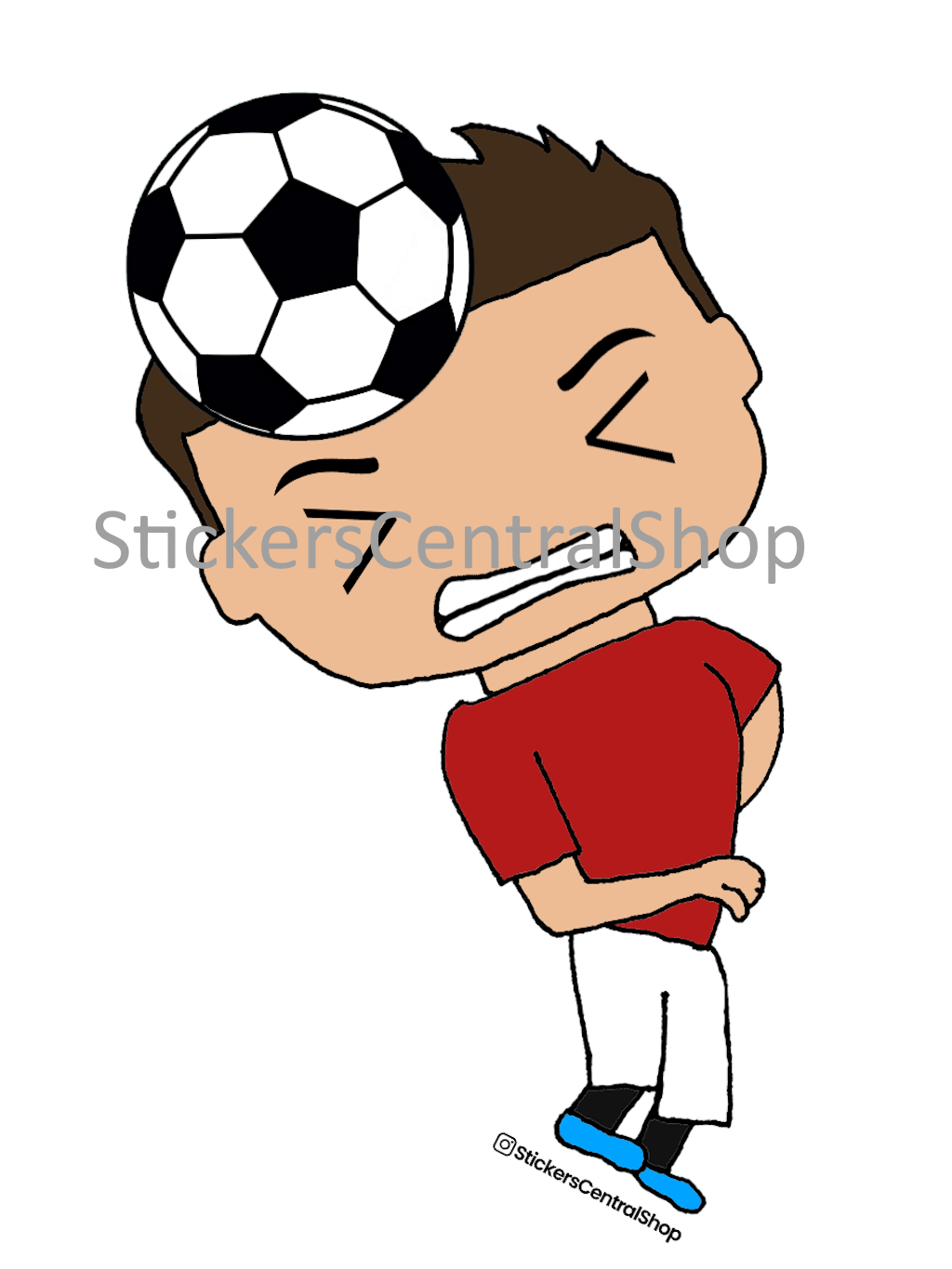 Header Soccer Player Sticker, red and white