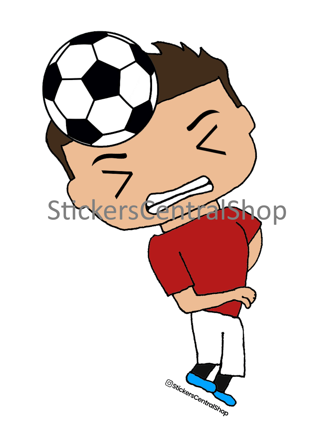 Manchester United Header Soccer Player Sticker, red with white