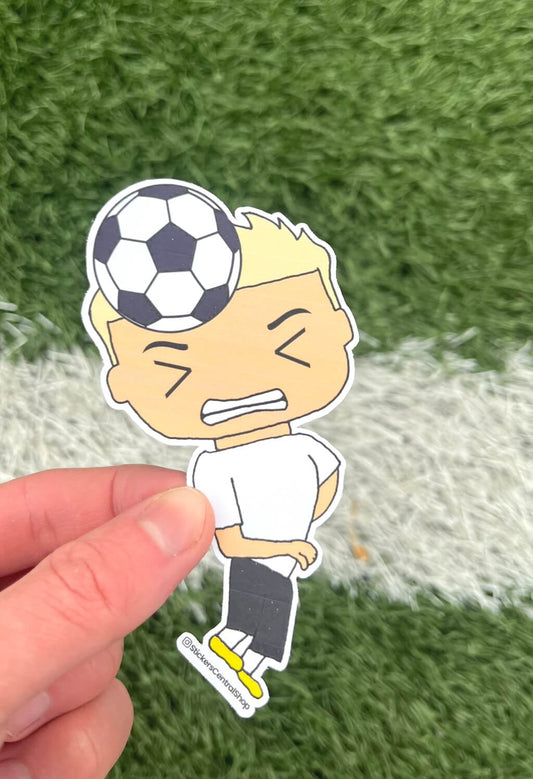 Header Soccer Player Sticker, white and black