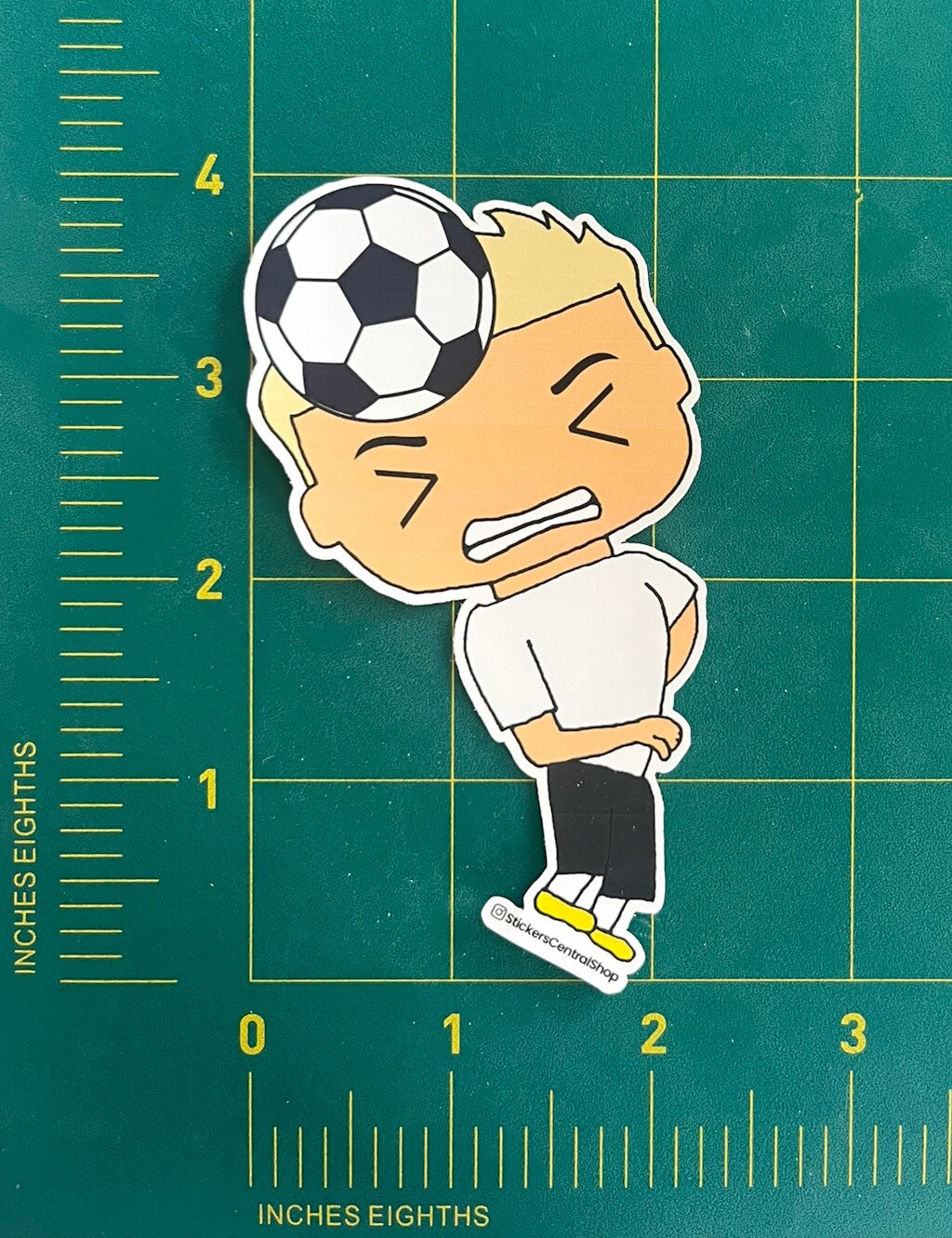 Header Soccer Player Sticker, white and black