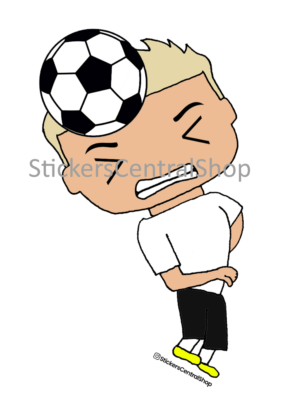 Header Soccer Player Sticker, white and black