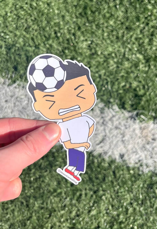 Header Soccer Player Sticker, white and blue