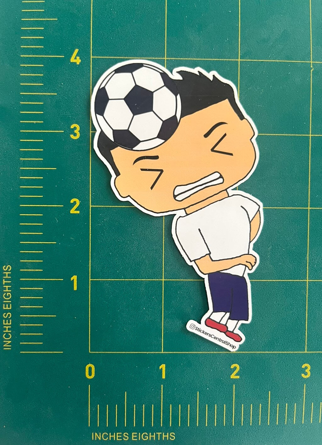 Header Soccer Player Sticker, white and blue